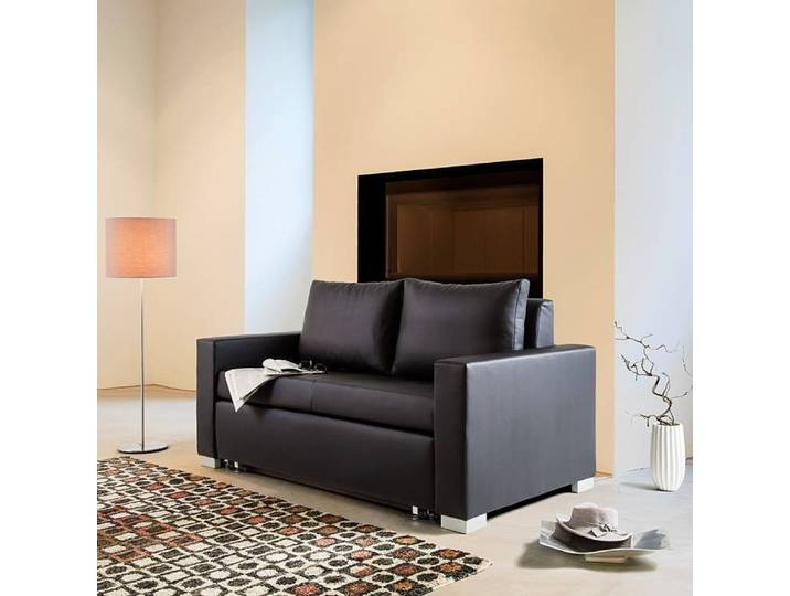 Schlafsofa Basic Schwarz/Schwarz Kunstleder Koda 153cm mit Schlaffunktion Modern