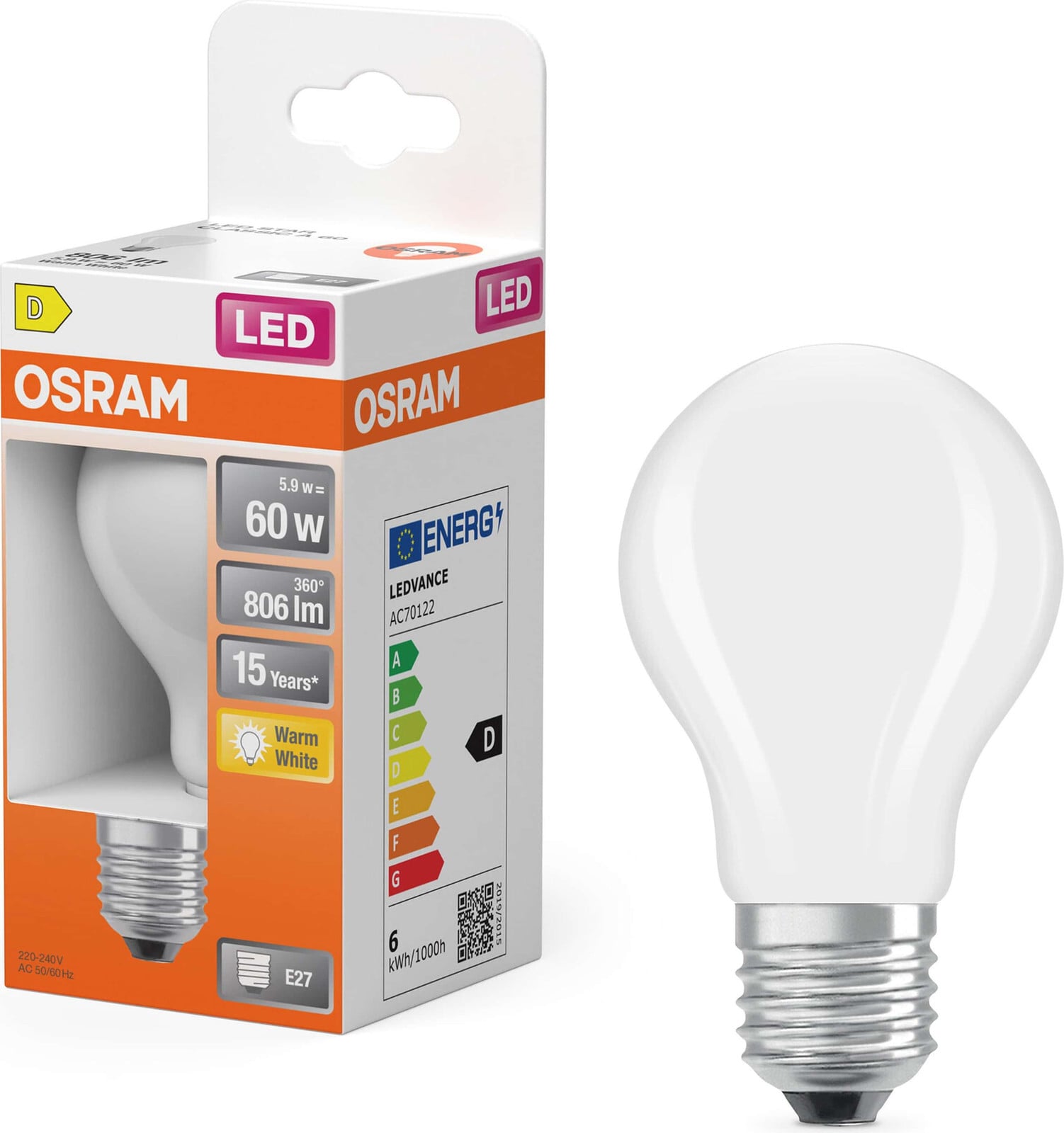 Osram LED filament lamp, wit, 5,9W, 806 lumen