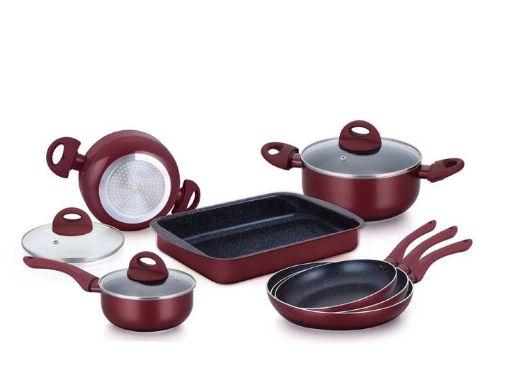 Herzberg Topf-Set Herzberg HG-9016BR: 10-Teiliges Marmorbeschichtetes Kochgeschirr-Set -