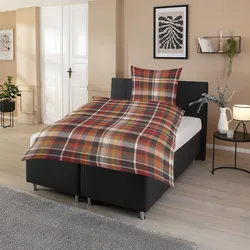 Traumschlaf Biber Bettwäsche Silan braun rot 200x220 cm + 2x 80x80 cm - braun;rot