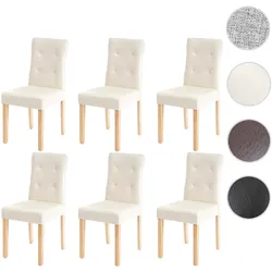 6er-Set Esszimmerstuhl HWC-E58, Stuhl Essstühle ~ Kunstleder creme, helle Beine