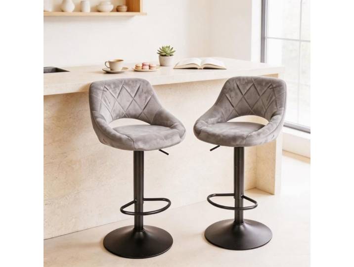 Chleby Lot de 2 Tabouret de Bar Rembourrées en Velours Gris Tabouret de Cuisine bistro Rotatif à 360 ° Réglable en Hauteur