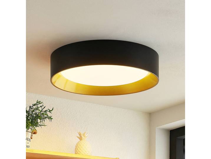 Plafonnier LED Kambia Lindby, noir, Salon / Salle à manger, Aluminium, Moderne, Plafonnier LED