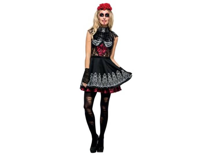 Smiffys Fever Day of the Dead Costume, Black