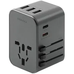 Energea ład. siec. 3xUSB+2xUSB-C PD-PPS-QC 3.0 35.5W 3A2C adapter 4w1 US/UA/EU/UK szary/gunmetal Tra (35.50 W, 5 Ports), USB Ladegerät, Grau