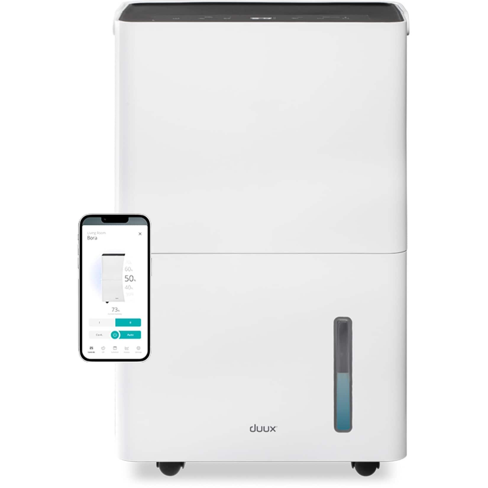 duux Bora Smart 30 Liter Weiß Luftentfeuchter (Für Räume bis ca. 50 m², entfernt bis zu 30 Liter Feuchtigkeit pro Tag, Steuerung per Hygrostat oder Duux App, Wassertank-Kapazität 4 Liter, 60 cm Ablaufschlauch, LED-Bedienfeld, Timer-/Nacht-Modus, 2 Geschwin