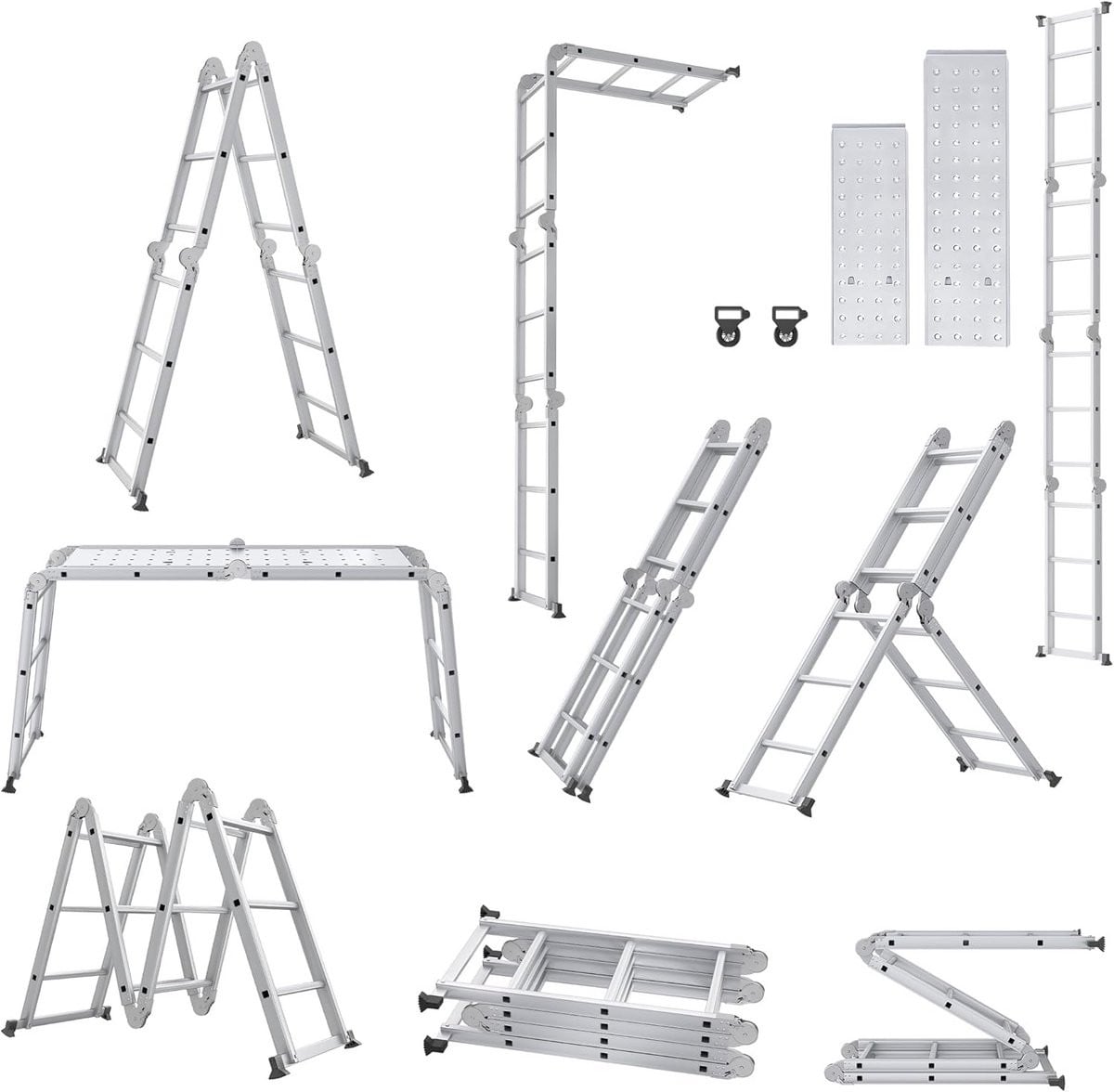 340 cm Multifunctionele Vouwladder 6-in-1 Aluminium Ladder met Platform