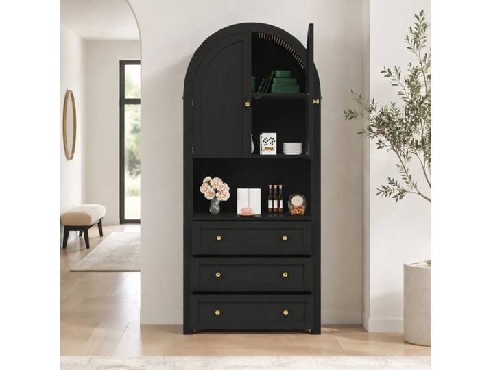 Buffet haut arqué noir - MDF et métal - 3 tiroirs 2 portes - 60 kg - à monter soi-même