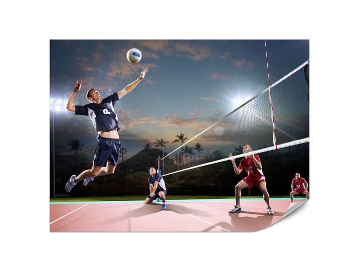 FOTOTAPETE für Jugendzimmer Volleyball Strand Tropen Match Spieler Palmen 200x140