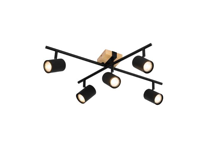 Plafonnier noir avec bois 5 lumières réglables rectangulaires -