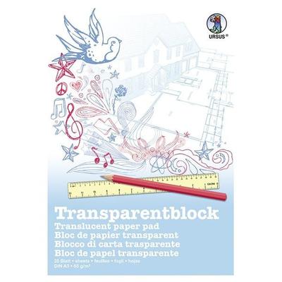 URSUS Zeichen und Künstlerbedarf Transparentblock Format DIN A3, 25 Blatt weißes Transparentpapier 65 g/m²