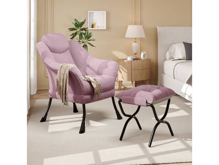Fauteuil relax pliable - LUNSY - Velours moelleux - Repose-pieds pliable - Poche latérale - Structure métallique robuste