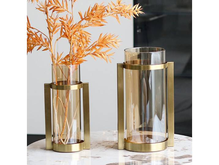 Vase en verre support métallique géométrique solide Transparent accessoires hydroponiques Vase à fleurs Terrarium accessoires de décoration pour la maison