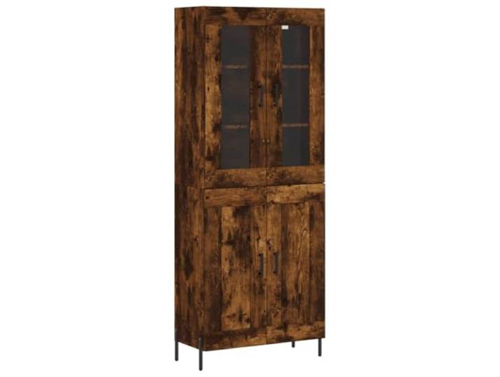 HKTMGDNG Highboard 69,5x34x180 cm Schrank Räuchereiche 2-teilig Standregal mit Glaselementen und stabilen Metallbeinen setzt elegante Akzente im Wohnzimmer und schafft Ordnung.