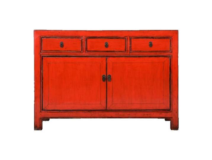 Fine Asianliving Buffet Chinois Ancien Rouge Haute Brillance L128xP40xH90cm