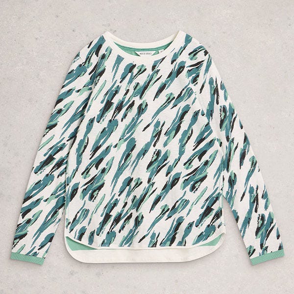 White Stuff Clara Long Sleeve T-Shirt Ivory Print