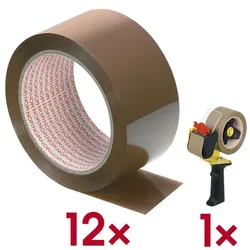 Nopi 12x Packband »Universal« inkl. 1x Handabroller »56406« braun