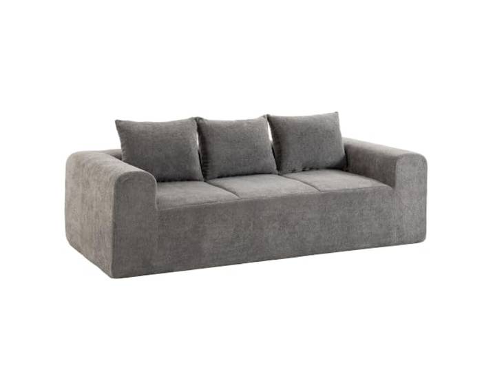 HOMCOM 3-Sitzer Chenille Sofa 220 cm Breiter Sitz & Armlehnen Grau Wohnzimmersofa, 3 Kissen, dicke Polsterung, moderner Stil, vollständig komprimiert, keine Montage, für Schlafzimmer/Büro.