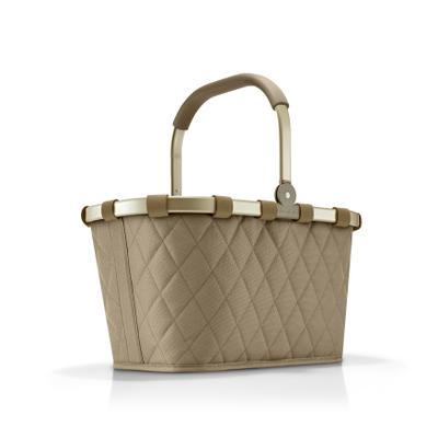 Einkaufskorb REISENTHEL "carrybag", beige (frame rhombus olive), B:48cm H:29cm T:28cm, Polyester, Einkaufskörbe, Standfüße, ummantelter Griff zum Umklappen, Innentasche Reißverschluss