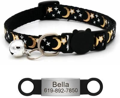 Uplift Essentials Customized Reflective Star & Moon Anti Lost Cat Collar black