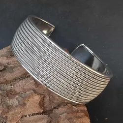 Drachensilber Armreif schlicht gestreift 925er Silber Armspange - Silber