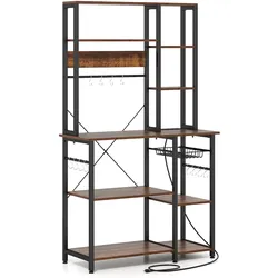 COSTWAY 6-stufiges Küchenregal mit Steckdose, freistehendes Mikrowellenregal mit S-förmigen Haken