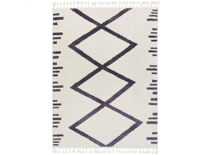 Tapis bohème à franges blanc écru et anthracite 120x170cm