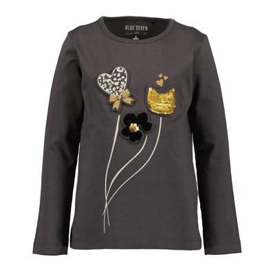 Langarmshirt BLUE SEVEN "Langarmshirt", Mädchen, Gr. 122, 9960, anthrazit, 100% Baumwolle, normal, Rundhals, Shirts Langarmshirt