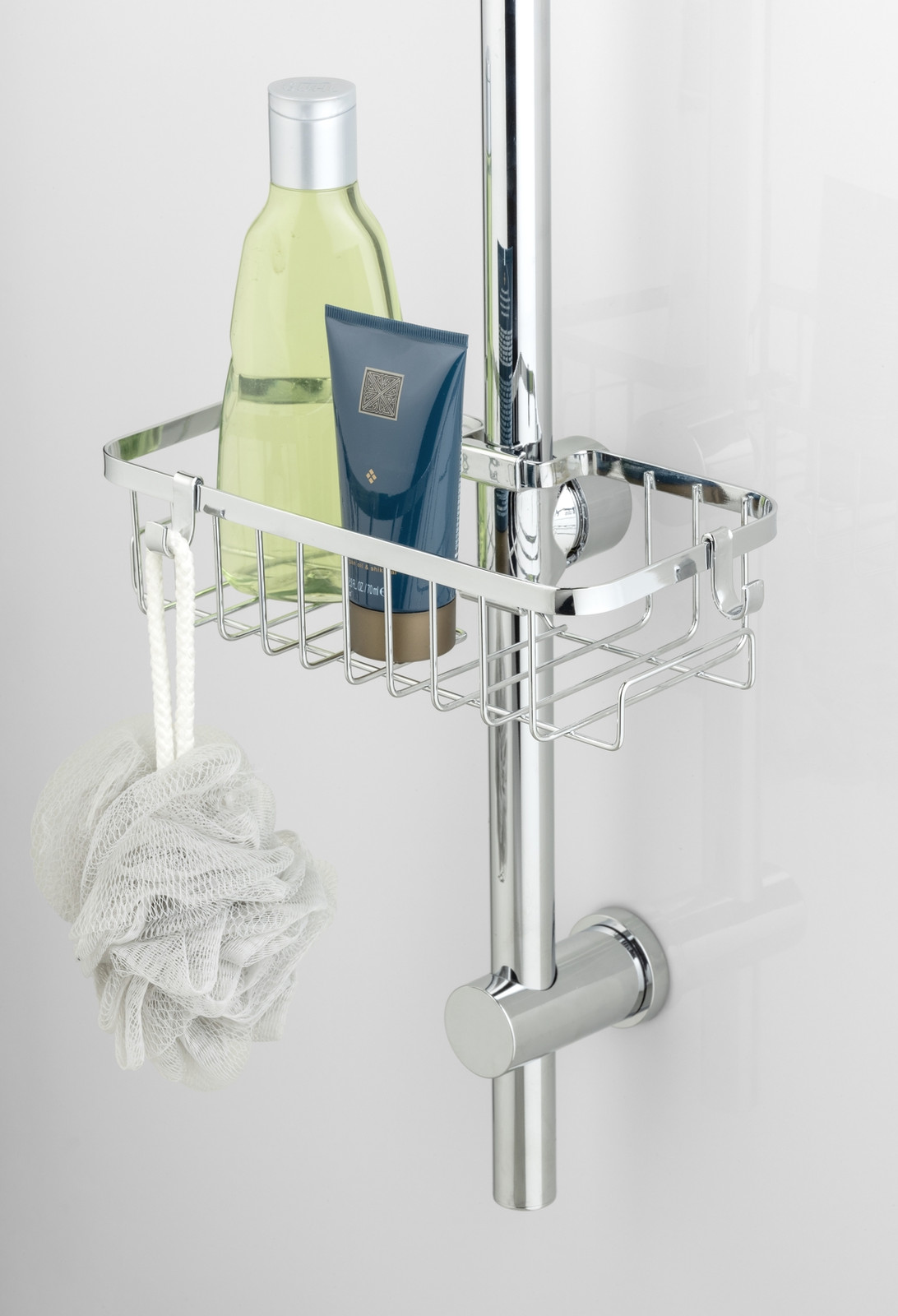 home24 Doucheplankje Floresta hoekig Rek, verchroomd edelstaal en kunststof ABS, zilver, B: 24 cm, D: 6 cm, H: 14 cm