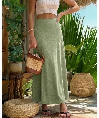 LightInthebox Women's Vacation Skirt Fashion Casual Maxi High Waist Skirts Plain Knitting Stretchy Green Summer