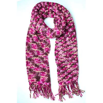 Wollschal "Lanea", Damen, pink (fuchsia), Polyacryl, COLLEZIONE ALESSANDRO, kariert, Basic, Modetücher, grob gestrickt mit Fransen