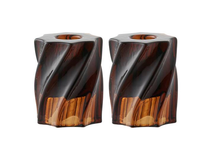 Kerzenhalter-Set Candle Holder, Braun, Glas, 2-teilig, zylindrisch, zum Stellen, Dekoration, Kerzen & Kerzenhalter, Kerzenständer