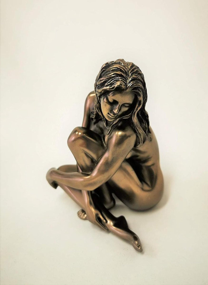 Body Talk Sculptuur Vrouw - Hars Beeldje met Koud Brons Afwerking - Hoogte: 12 cm - Brons