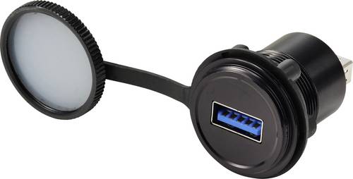 TRU COMPONENTS USB 3.0 Einbaubuchse, Buchse/Buchse, 22 mm, IP67, Metall, Schwarz Buchse TC-14378428 Inhalt: 1St.