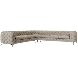 ECKSOFA Chesterfield Laura Dunkle Creme Samt