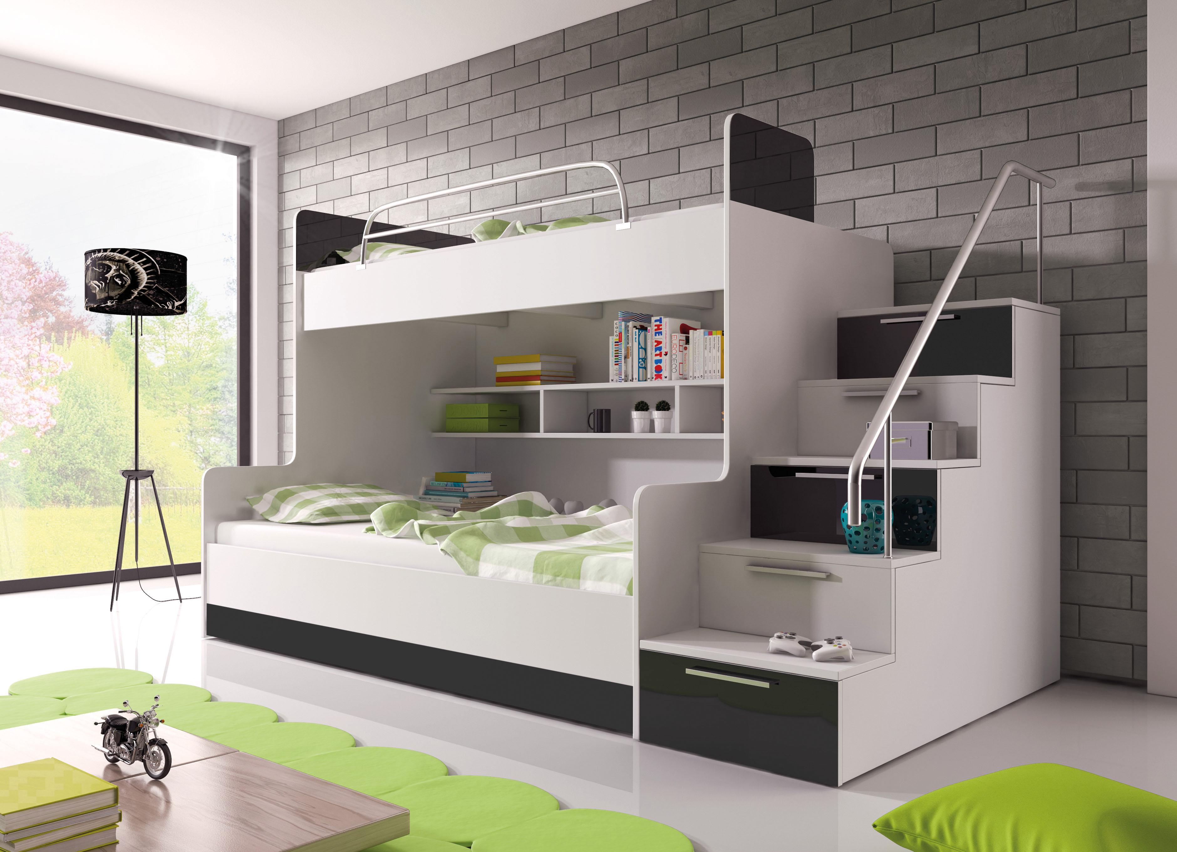 Doppelstockbett Etagenbett Hochglanz Hochbett 90x200 Kinderbett FARBE SCHWARZ