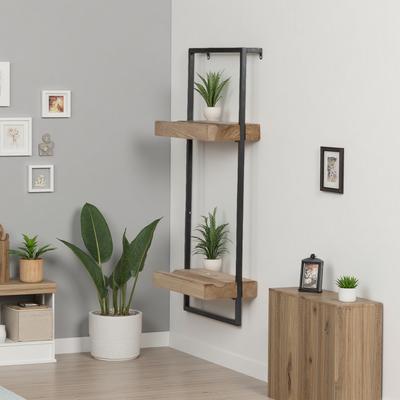 ZWYO HOSIMU "27""H Iron and Wood Wall Shelf with Two Shelves - Shelf with Plate Grooves, Perfect for Entryway, Loft, or Farmhouse Kitchen"