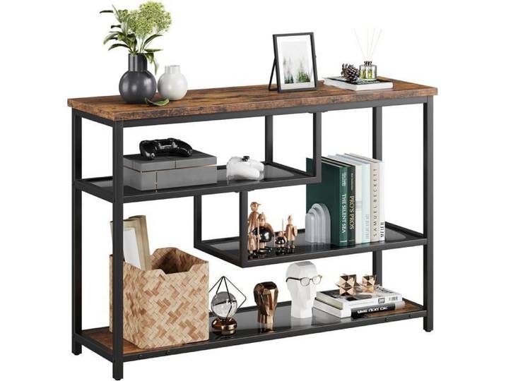 Table console d'entrée Console Meuble Entrée avec Miroir Style rétro 100 x75x30cm 2 Etagères Ouvertes Pour Couloir Salon Noir