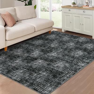 YUN Area Rug Washable Modern Checkered Rug, Non Slip Low Pile Soft Faux Wool Carpet, Stain Resistant Rug for Bedroom