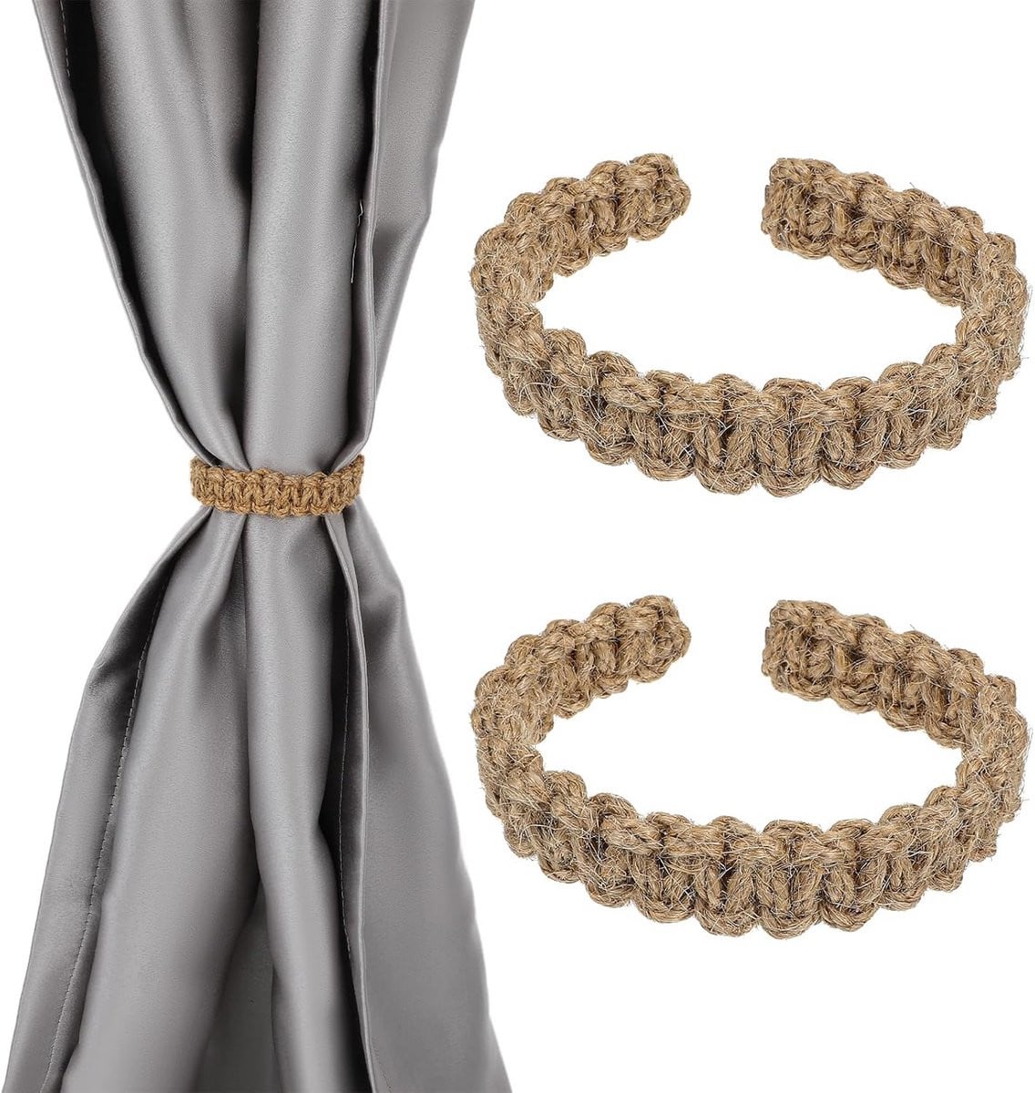 Set van 2 handgebreide gordijnhouders van katoenen touw in bohemian stijl