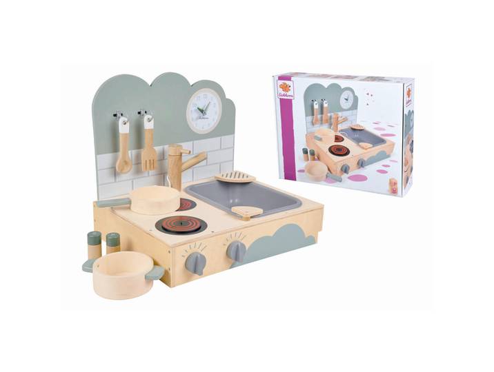P & B Kinderküche, Mehrfarbig, Kunststoff, 43.50x34.50x11 cm, Holzgriffe, mit Knöpfen, Spielzeug, Kinderküchen