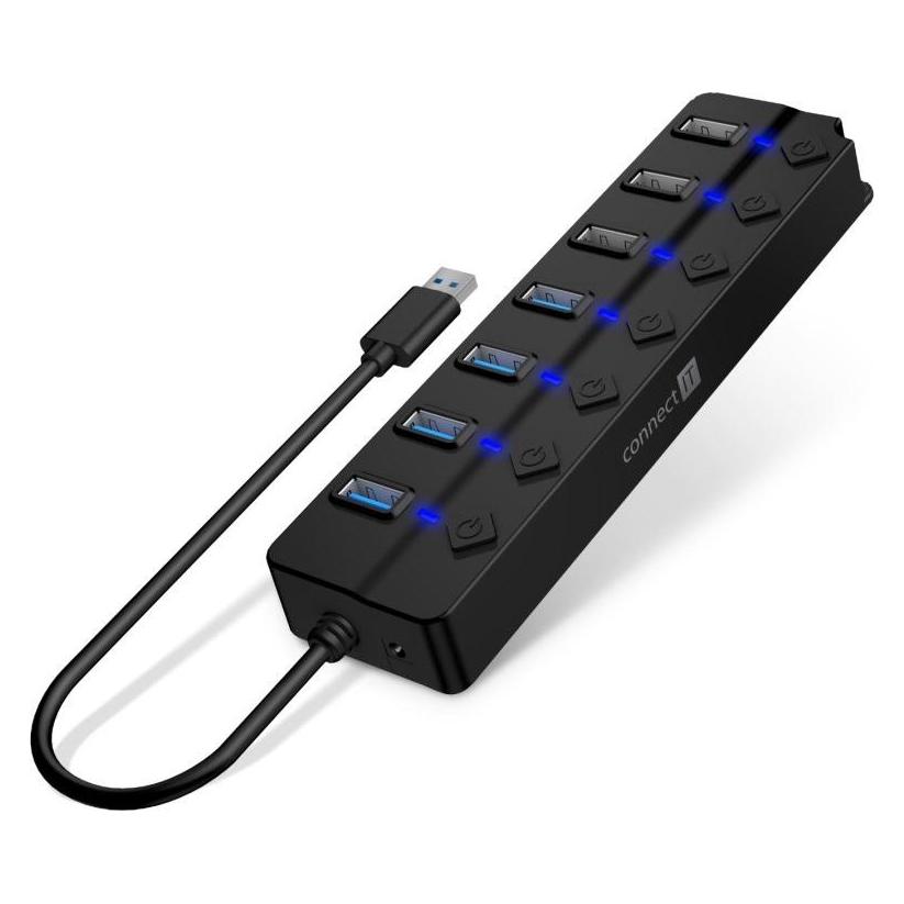 Connect IT Mighty Switch 2 schwarz / USB-Hub / 4X USB-A 3.0 / 3x USB-A 2.0 (USB-A, 7 Ports) (CHU-5410-BK)
