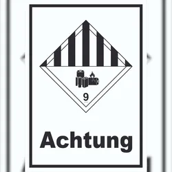 HB-Druck Schild Achtung Lithiumbatterien Achtung Gefahrgutklasse 9a hochkant A6 Rückseite selbstklebend