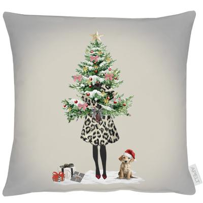 Dekokissen APELT "Holly", beige (grau, grün), B:39cm L:39cm, Mischgewebe, Dekokissen_Sitzkissen_Kissenhüllen, inclusive Soft-Kissenfüllung 100% PES