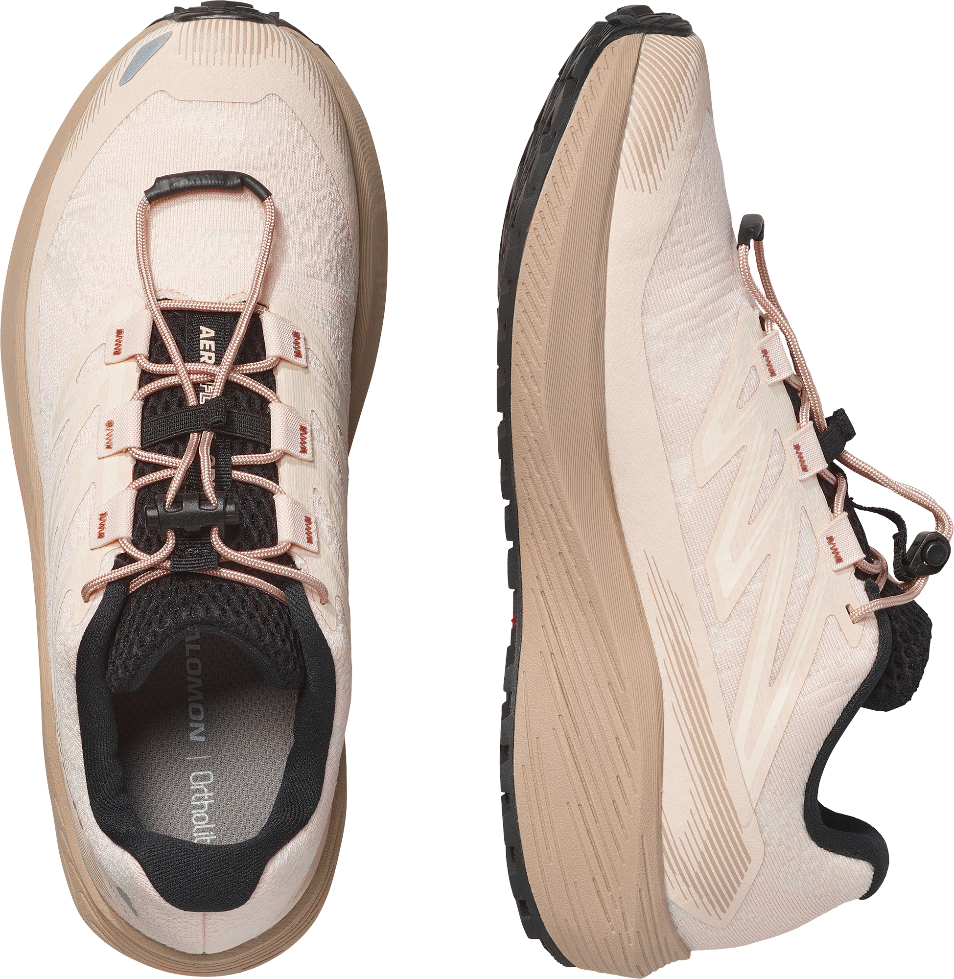 Laufschuh SALOMON "AERO FLOW GRVL W", Damen, Gr. 42,5, beige (tapioca, weiß pepper, schwarz), Synthetik, Textil, Schuhe Laufschuh, Gravelrunning-Schuhe für alle Untergründe tapioca, weiß pepper, schwarz 42,5