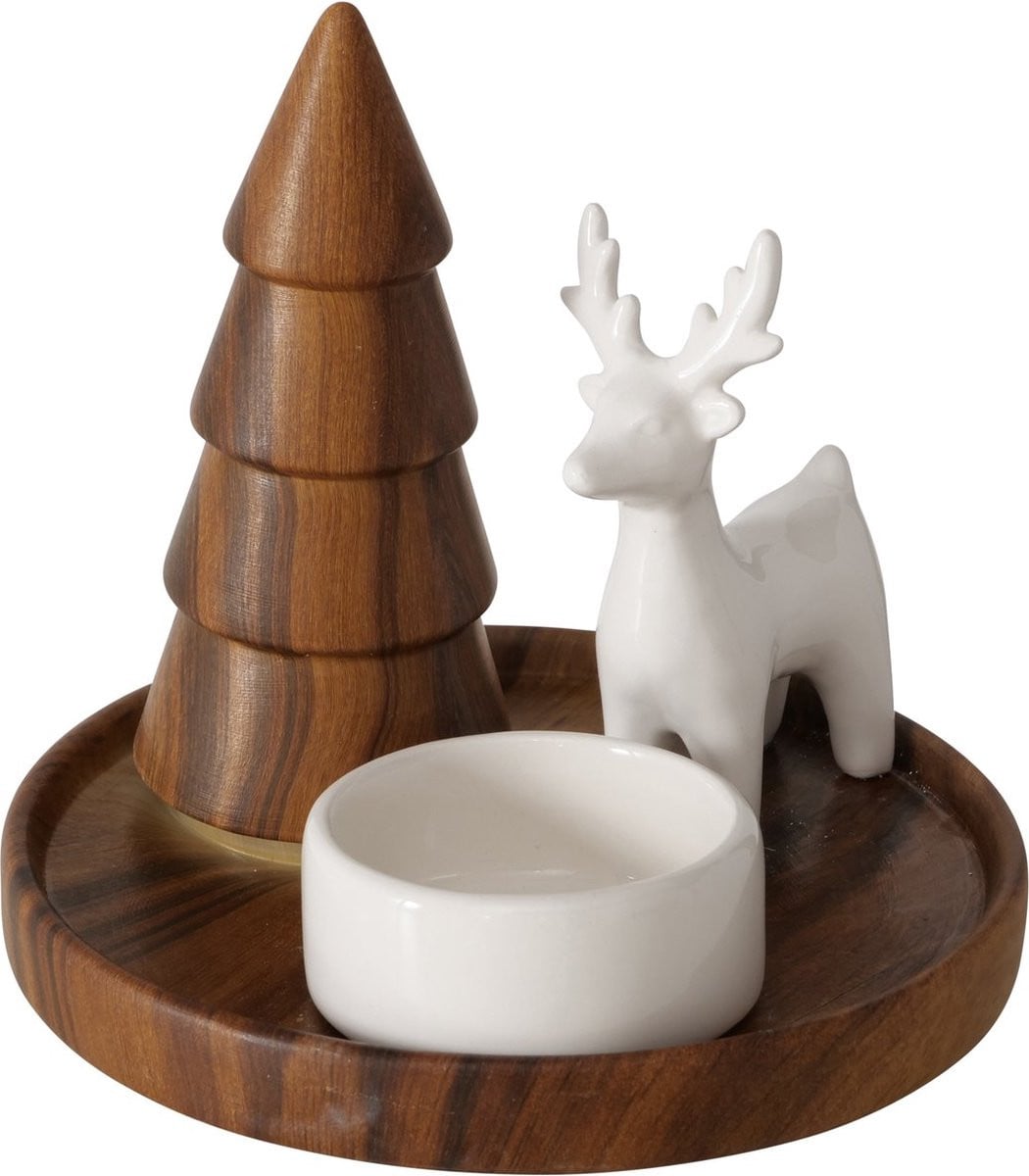 Boltze Home Kaarsenhouder met dennenboom en figuur voor tealights, Hoogte: 12 cm