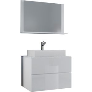 VCM Waschtisch Lendas, mit Spiegel, hängend, weiß, Aufsatzwaschbecken aus Keramik, (B/H/T) 80 x 52 x 52 cm