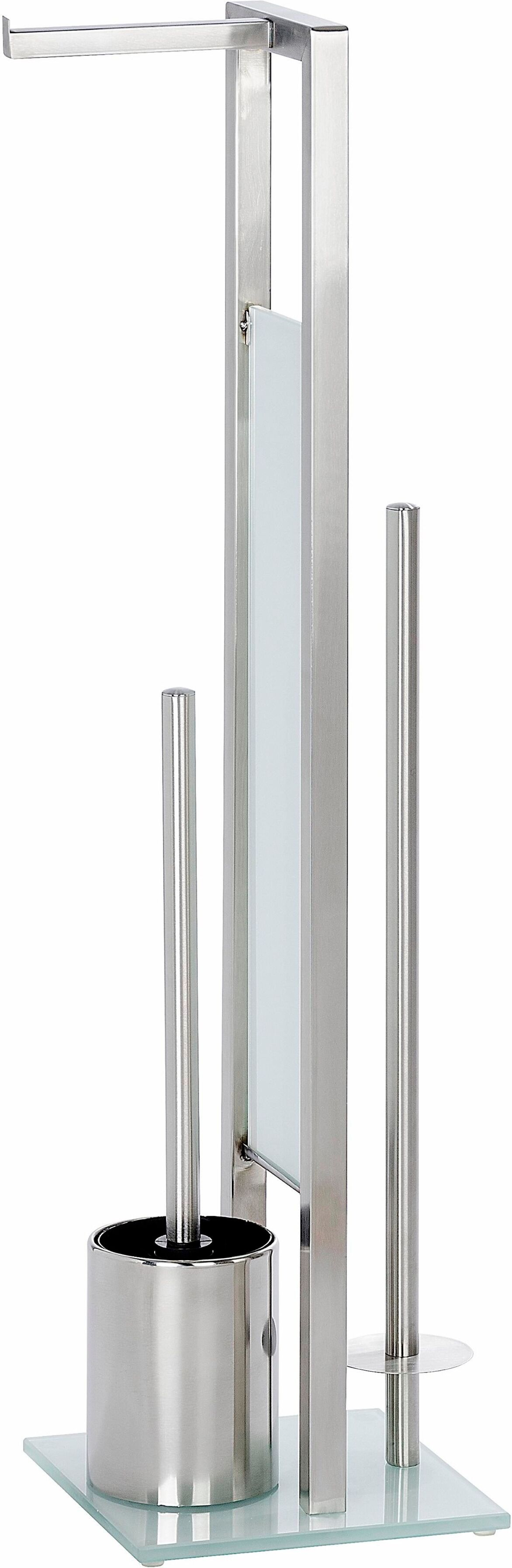 WC-Garnitur WENKO "Rivalta", silber (silberfarben), B:18cm H:70cm L:23cm, Glas, Polypropylen, Reinigungsbürsten, WC-Garnitur, Standgarnitur mit integriertem Toilettenpapier- und WC-Bürstenhalter silberfarben Einheitsgröße