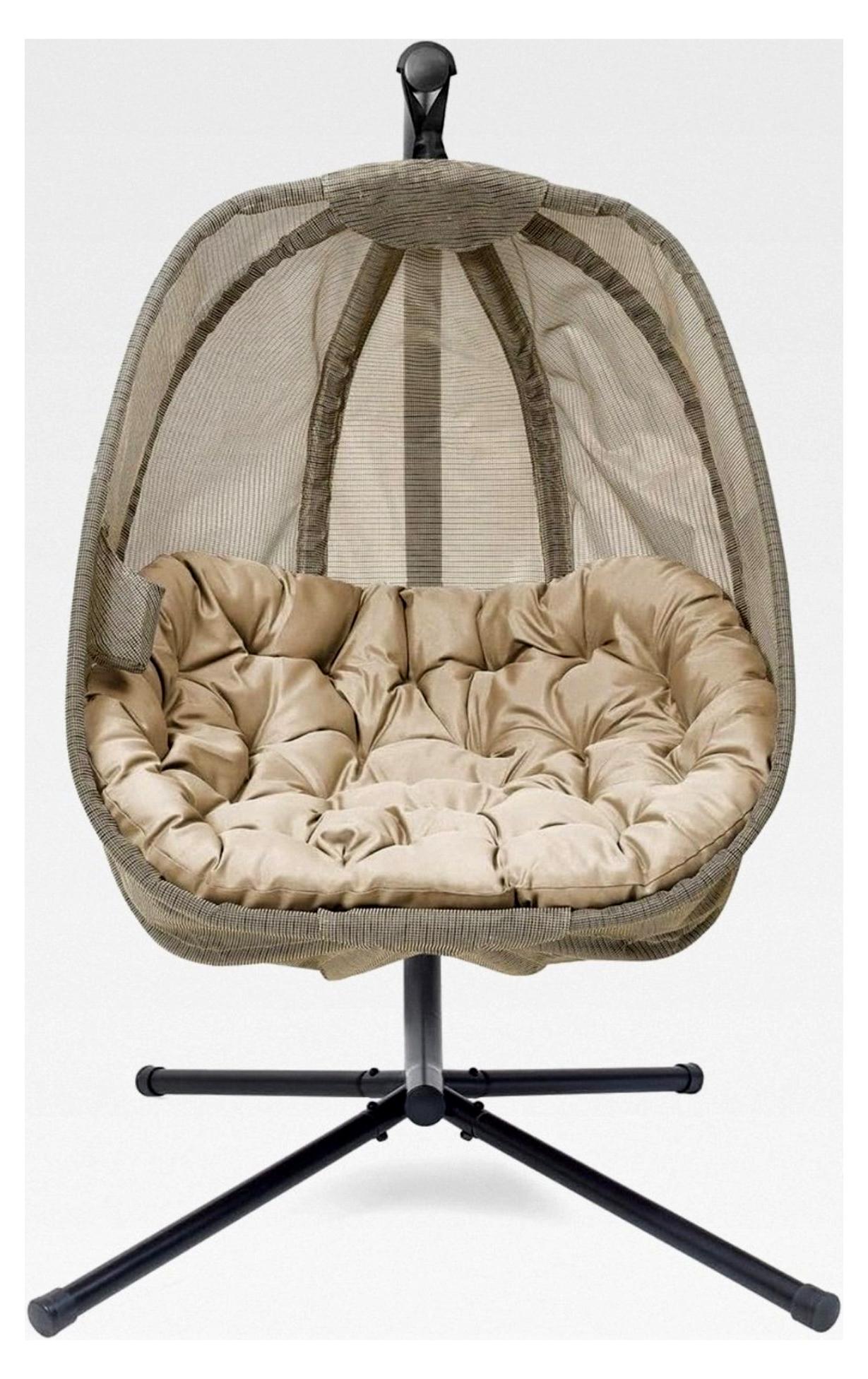 Hängesessel Beige mit Gestell für 1 Person, Hängestuhl aus Textilene bis 150 kg für Garten und Terrasse