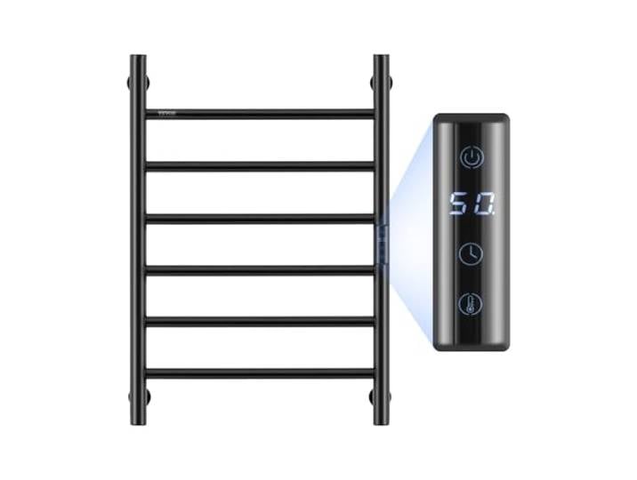 VEVOR Radiateur Sèche-Serviettes Électrique 6 Barres\, Porte-Serviettes Chauffant Mural\, Chauffe-Serviettes à Température Réglable\, Étanche IPX5\, avec Minuterie et Écran LED\, Salle de Bain\, Noir